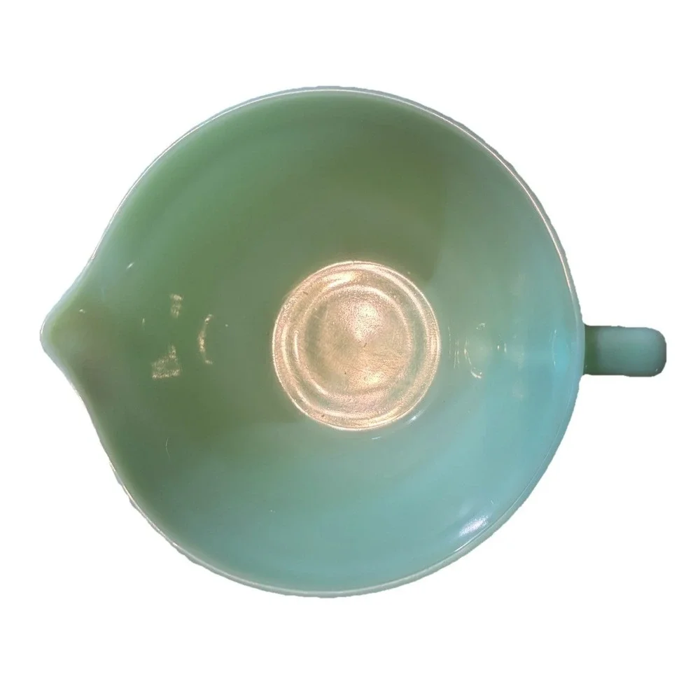 Vtg Anchor Hocking Fire King Jadeite Oven Ware Mixing Batter Bowl Spout & Handle